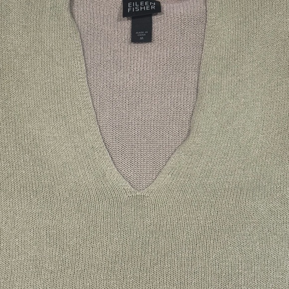 Eileen Fisher V-Neck‎ Knit Sweater – Pale Green & Tan | Women’s Medium - Picture 12 of 12